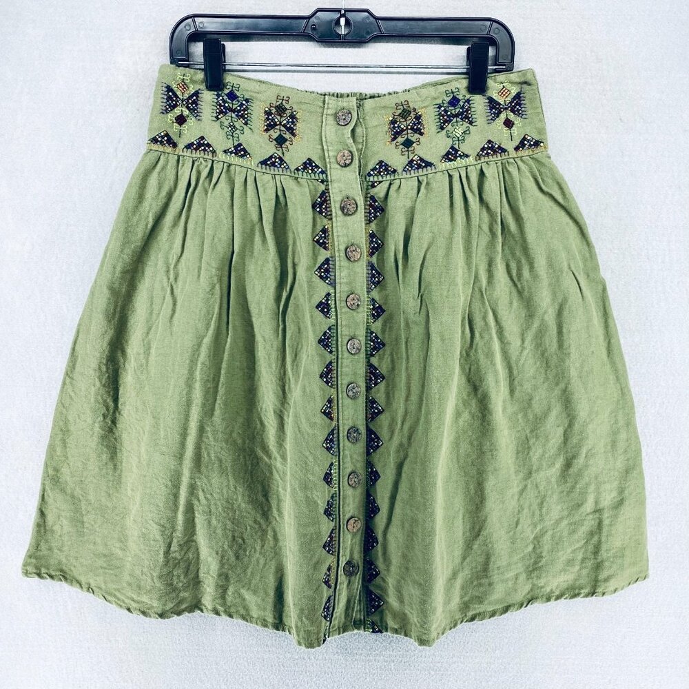 Maeve Cottagecore Skirt Womens 8 Green Embroidered Mini Costal Cowgirl Boho - Picture 1 of 11